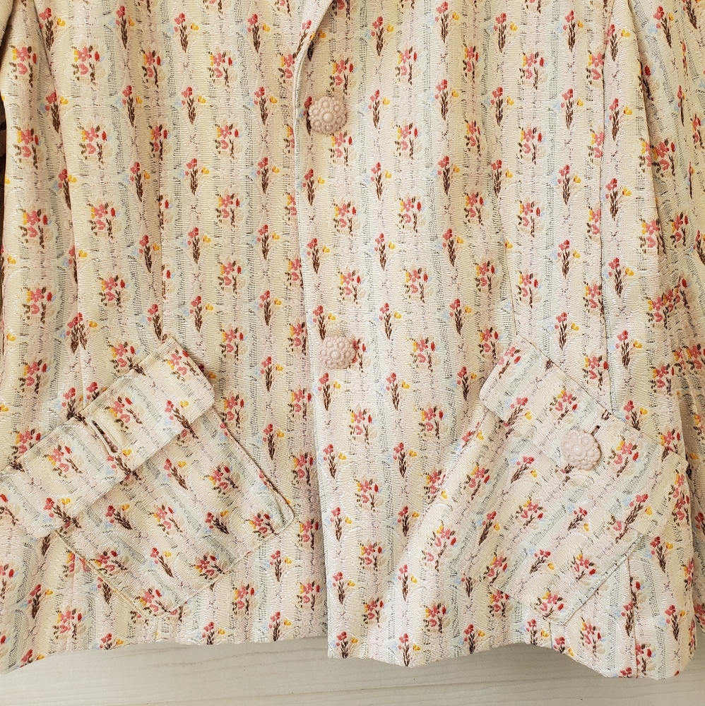 Sag Harbor Vintage-style Ditsy Floral Cottagecore Granny Chic Brocade Blazer - Picture 9 of 16
